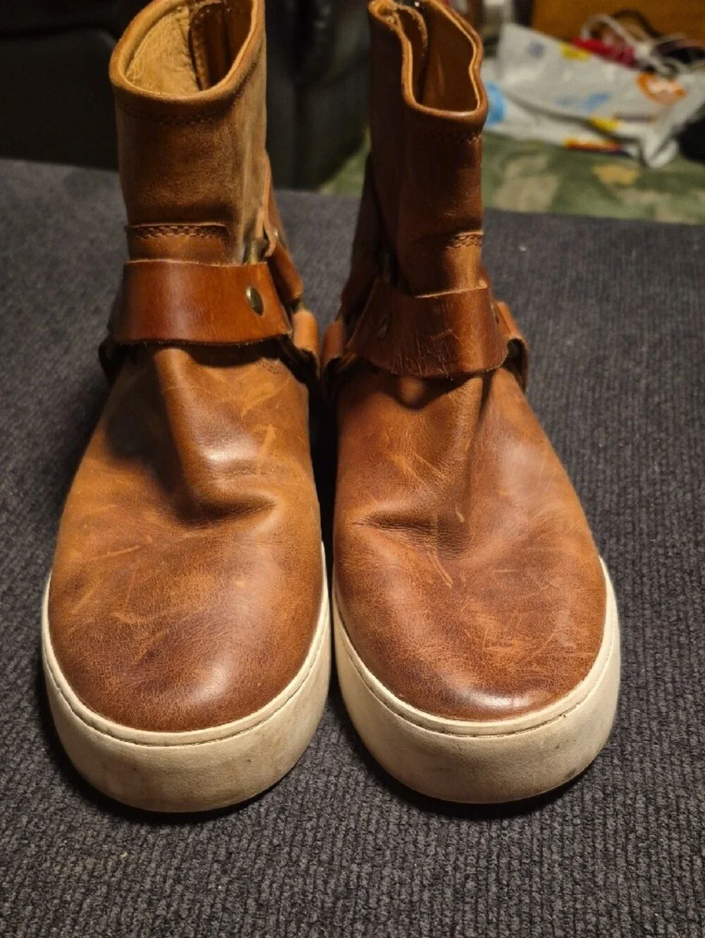 Frye Brown Leather Chukka Boots with Ring Strap